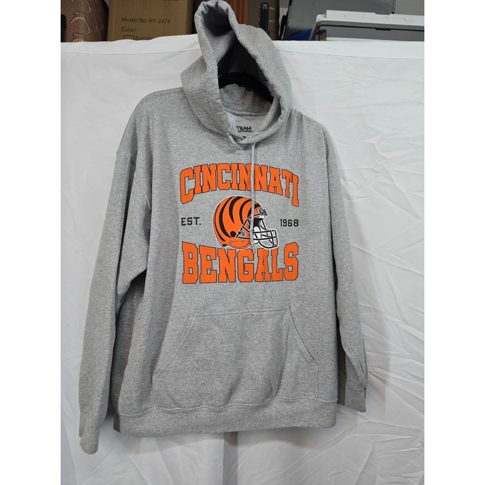 NFL Team Apparel Cincinnati Bengals Hoodie Men Large GrayOrange Graphic Pullover
